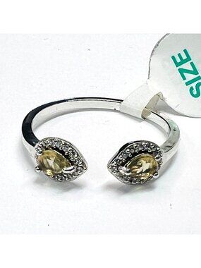 Amber Topaz Color Ring Size 8 Silver Tone Clear Crystal Accents Dainty Cocktail